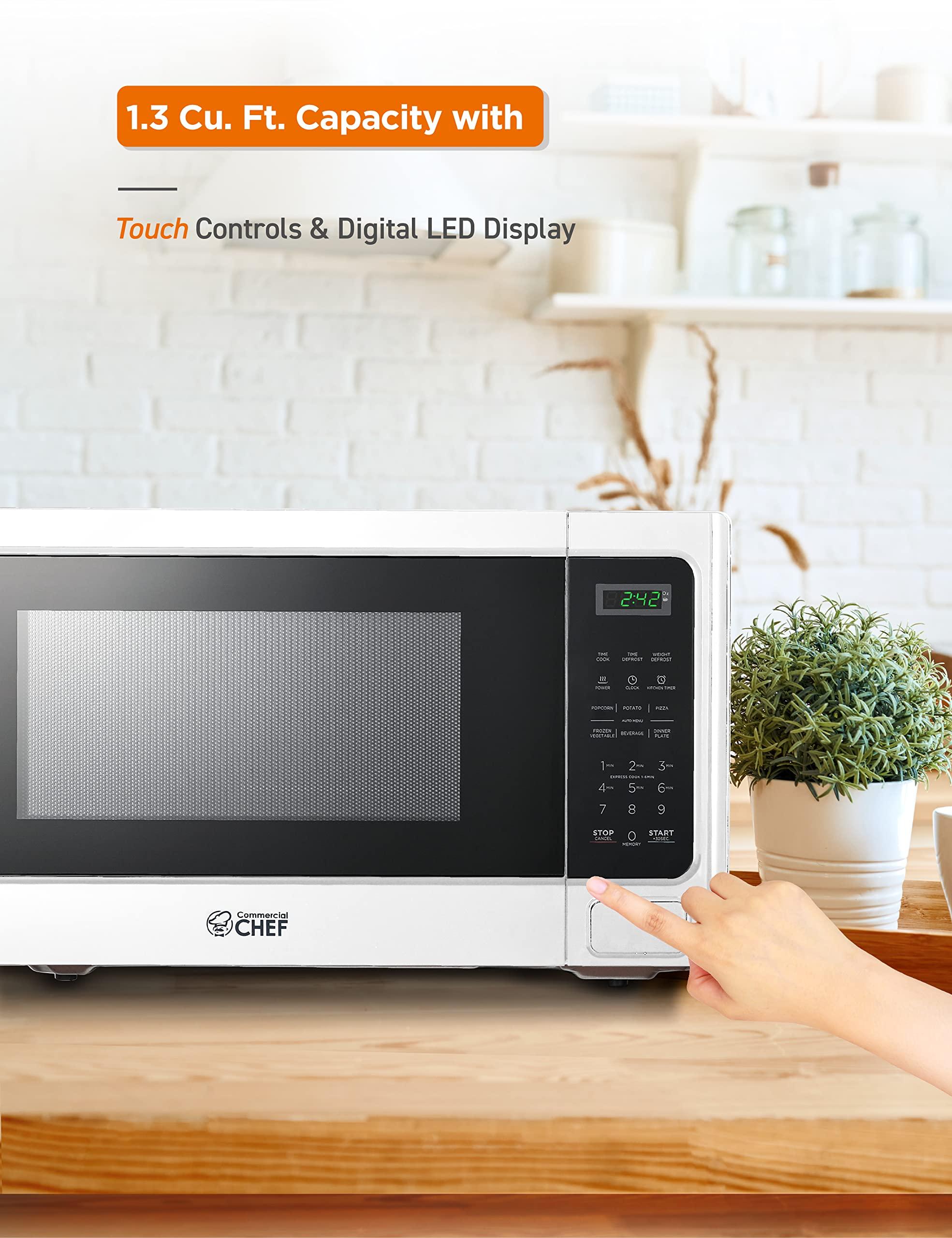 Commercial CHEF COMMERCIAL CHEF Microwave 1.3 Cu Ft with 10 Power Levels, Microwave with Push Button Door Lock, 1000W Countertop Microwave with Timer and Digital Controls, White