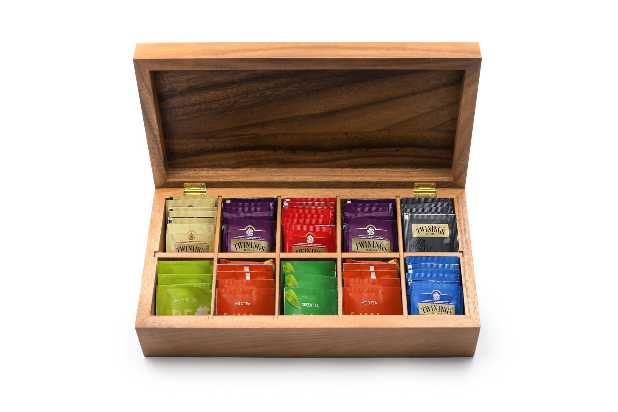 Ironwood Gourmet Ironwood Gourmet Rectangular Vauxhall Double Tea Box, Acacia Wood,Brown, 10 Compartment
