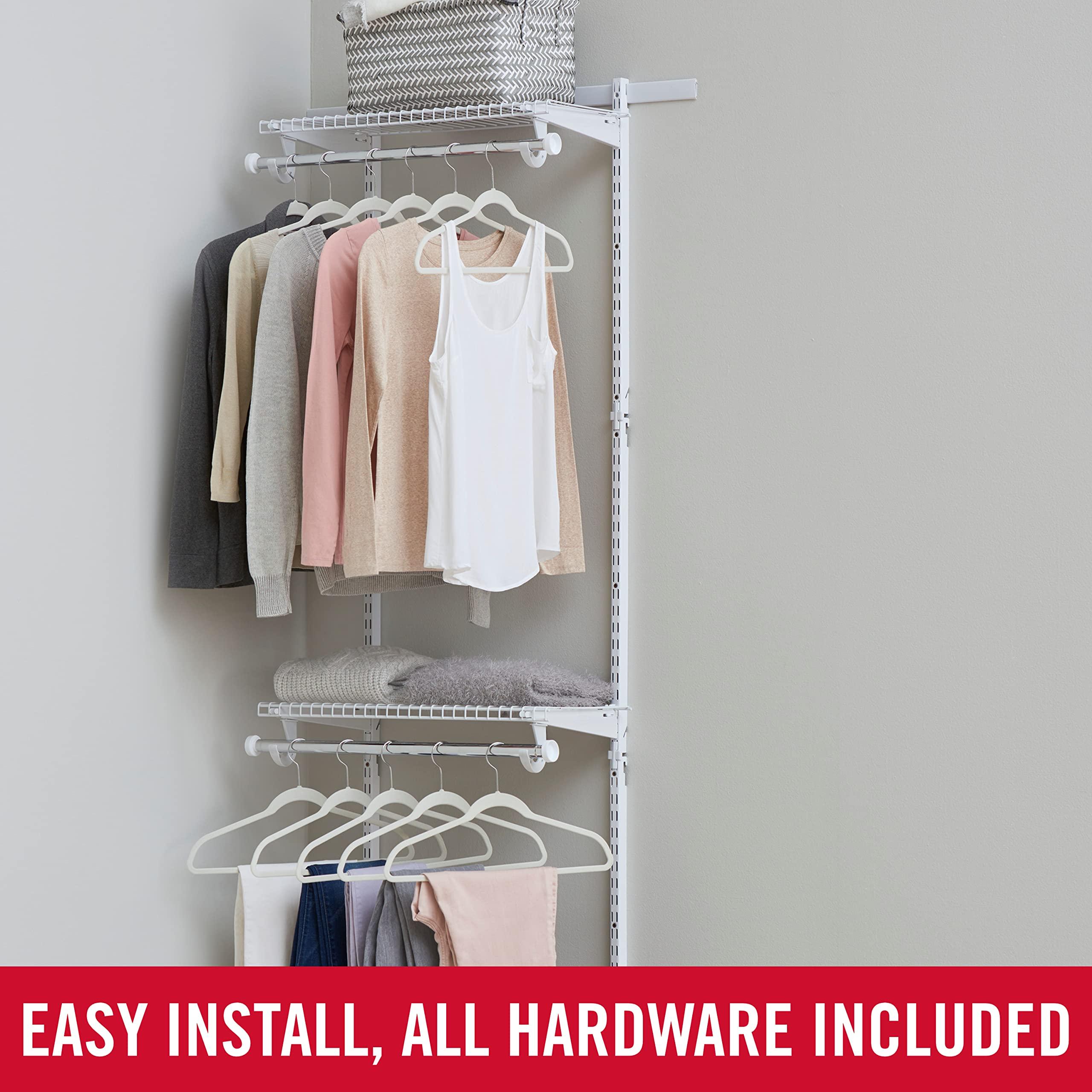 Rubbermaid Rubbermaid Configurations Custom Closet Kit, 2-4 Ft. Adjustable Metal Wire Shelving, White Finish, Expandable Organization System, Hardware Included, for Home Closet/Pantry/Laundry/Mudroom