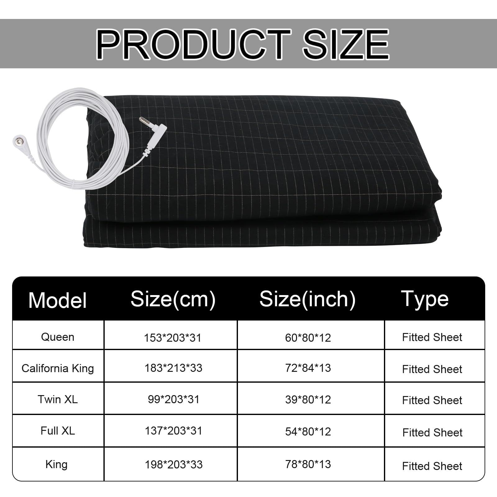 ConBlom Grounding Fitted Sheet with Grounding Cord, Earthing Bed Sheets, 5% Silver Fiber & 95% Cotton Fiber, Conductive Earthing Bed Sheet for Better Sleep (Black, California King)