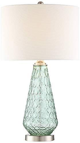 360 Lighting 360 Lighting Julia Modern Coastal Table Lamp 26.5\" High Textured Seafoam Green Glass Brushed Nickel Silver Off-White Drum Shade for Living Room Bedroom Beach House Bedside Nightstand Home
