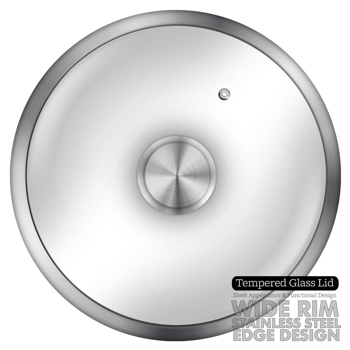 WAGENSTEIGER WAGENSTEIGER 4.18Quarts Stainless Steel Saut pan Casserole Pot with Tempered Glass Lid, Stock Pot, 3-Ply Construction with Aluminum Core, Stylish Design, Brushed Finish