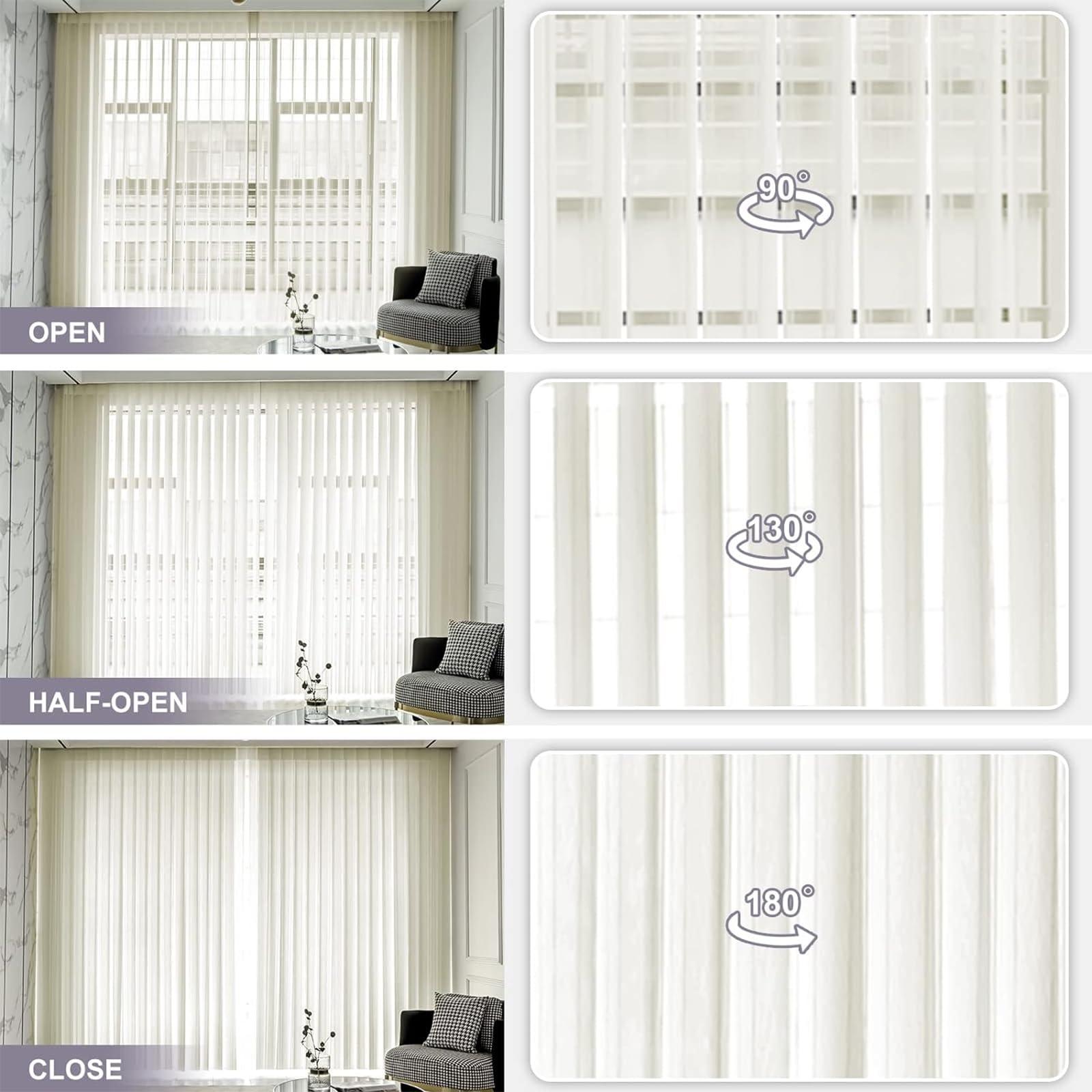 Graywind Graywind Manual Sheer Vertical Blinds Custom Size Adjust Light Fabric Sheer Free Wand Control Privacy Light Filtering Track Slats Set for Patio Sliding Glass Door Large Window (Striped Beige)