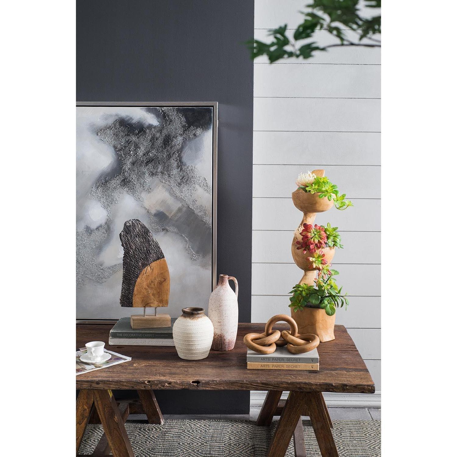 T2 CONCEPT T2 CONCEPT 100% Teak Wood Decorative 5 Link Chain Sculpture, Natural Brown, Modern Minimalist, 19.5 x 4.5, Round Circle Design, for All Styles, Mantel, Coffee Table, Bookshelf, Home and Office