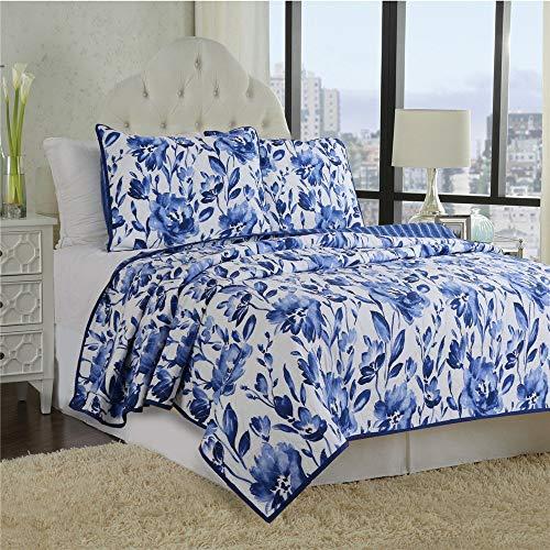 HNNSI HNNSI Blue and White Porcelain Cotton Quilt Bedspread Sets Queen Size 3 Pieces,Chinese Style Floral Comforter Bedding Sets