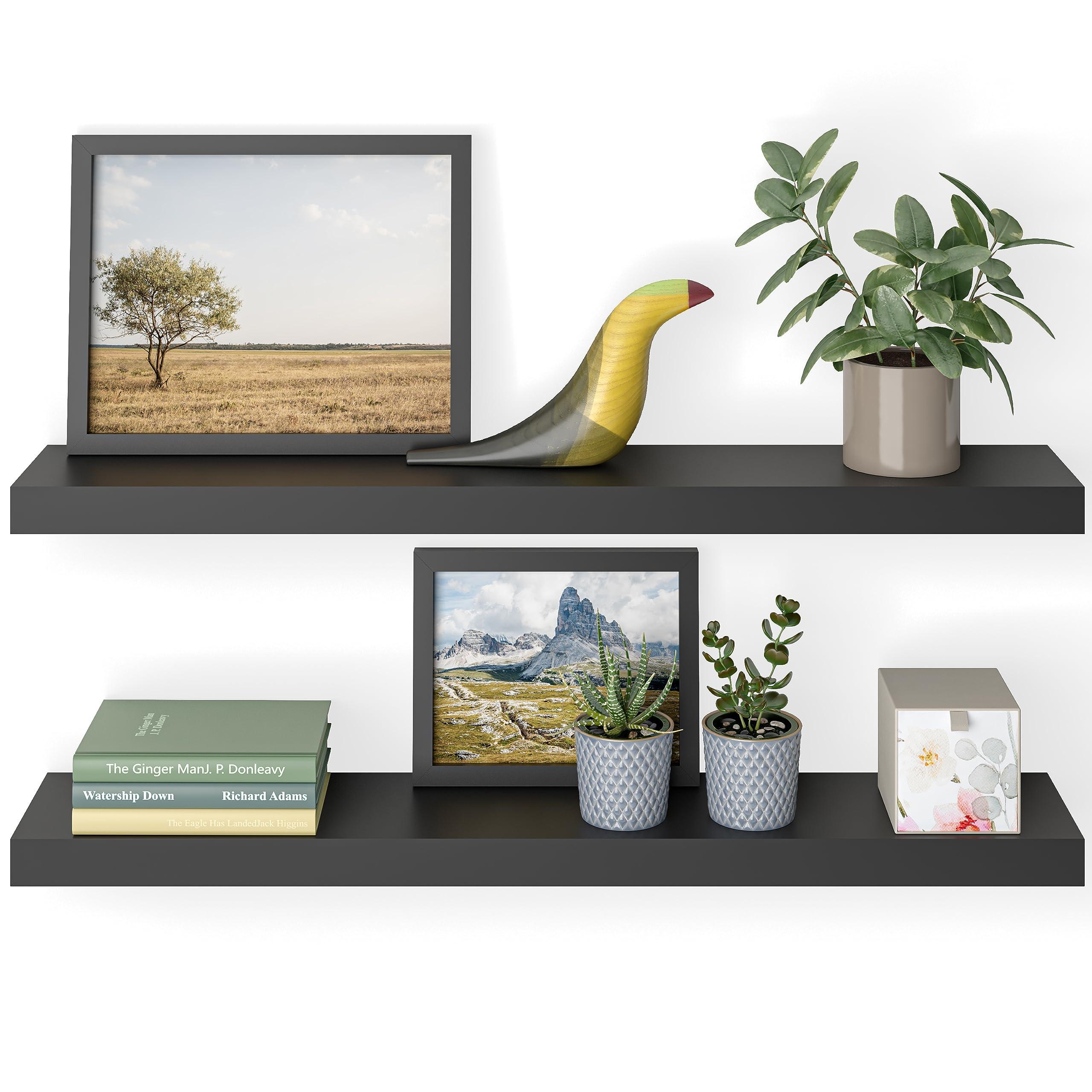 Ballucci Ballucci Floating Shelves, 36" Wood Wall Shelf Set of 2, with Invisible Brackets for Bathroom, Living Room, Bedroom, Kitchen, Nursery, 6" Deep, Black