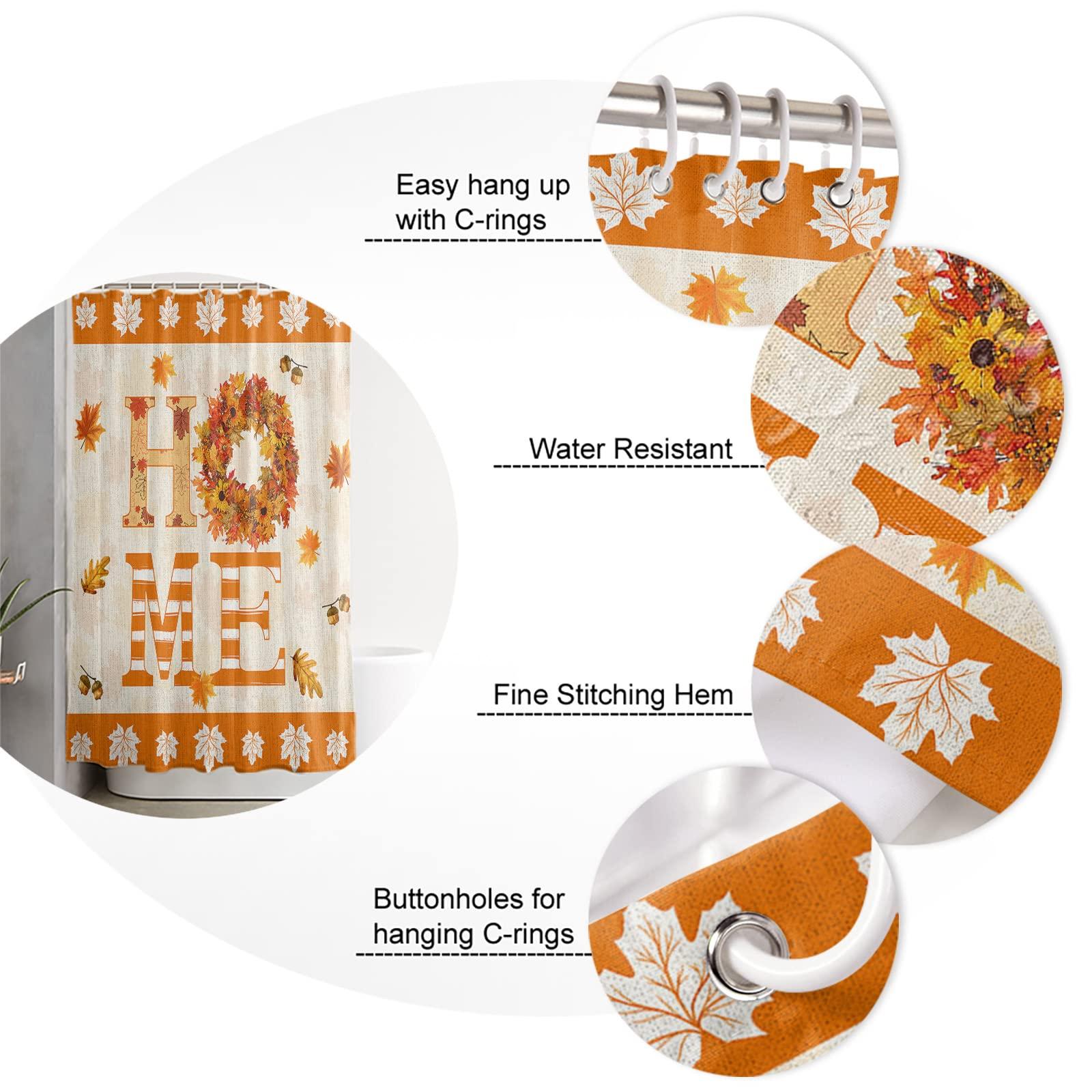 Yukro Fall Home Shower Curtain 36x72 Inch, Thanksgiving Farmhouse Maple Leaves Waterproof Bath Curtain with 12 Hooks, Home Marple Leaves Washable Polyester Wrinkle Free Shower Curtains for Bathroom Decor