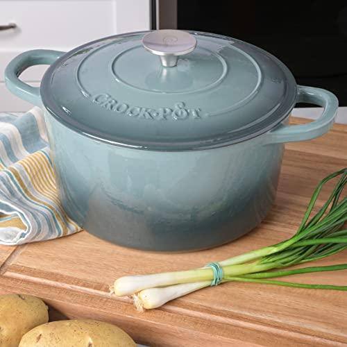 Crock-Pot Crock Pot Artisan 5 Quart Enameled Cast Iron Round Dutch Oven, Slate Gray