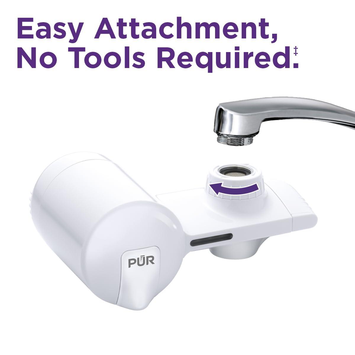 PUR PUR Horizontal Faucet Mount Water Filtration System with Lead Reducing Filter for Cleaner, Filtered Tap Water, Lasts 100 Gallons, Sink Water Filter, Fits Most Kitchen or Bathroom Faucets, White