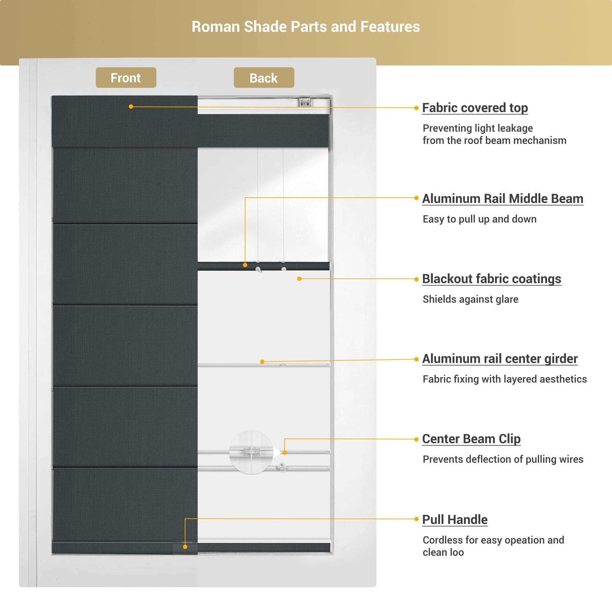 HOTSOON HOTSOON Top Down Bottom Up Roman Shades for Window,Cordless,Blackout Roman Window Shades,Room Darkening Fabric Thermal Insulation Custom Roman Blinds for Living Room Loft,Dark Gray,68W x 56H