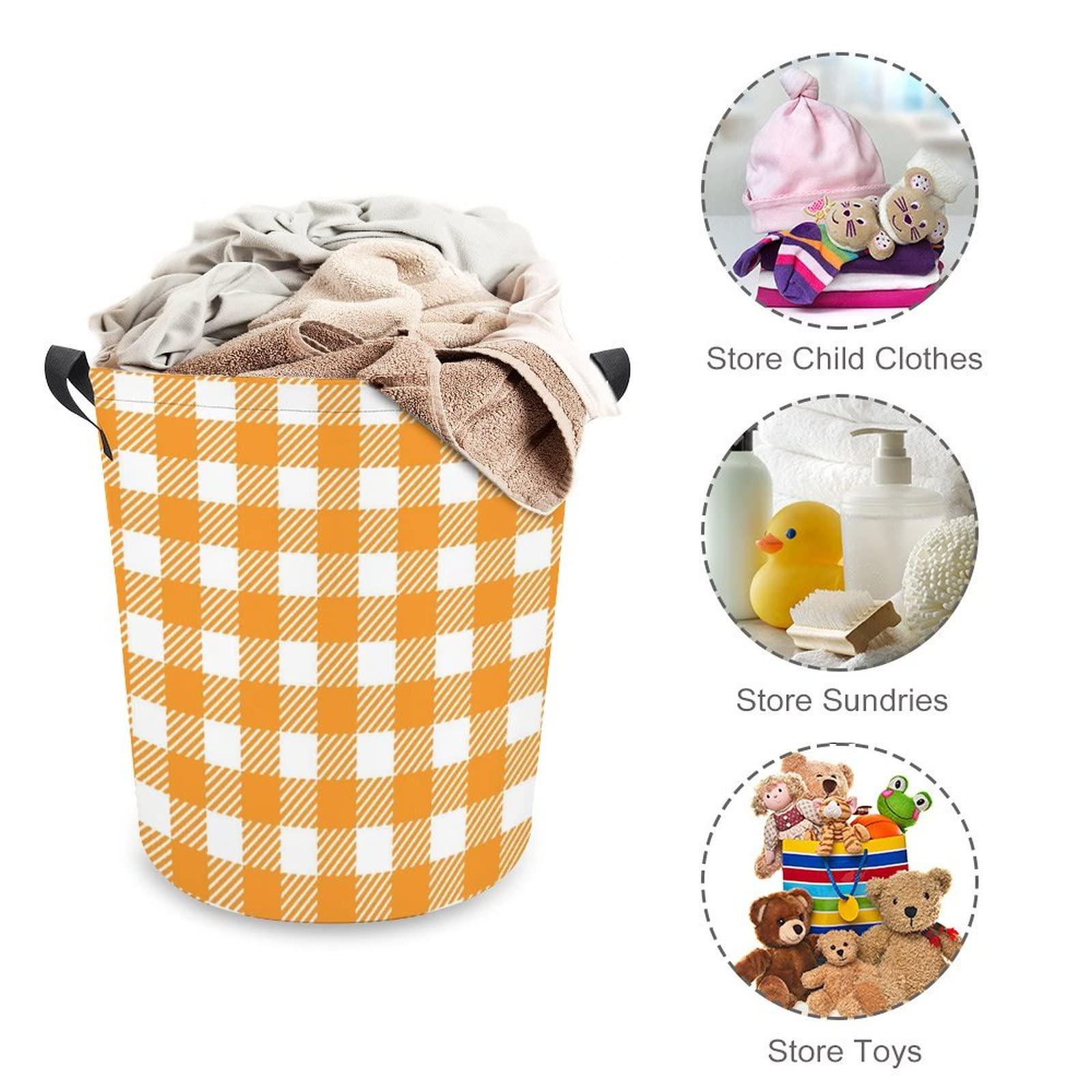 Alioyoit Clothes Hamper Laundry Basket Buffalo Plaid Yellow Collapsible Laundry Hamper with Extended Handles Washing Bin for Laundry Room Bedroom Storage Basket for Clothes Towels Toys