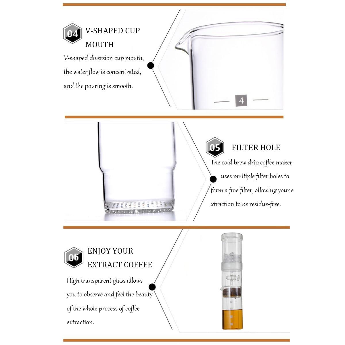 RUIFAR Cold Brew Coffee Maker Tower 400ml/13.5oz Glass Slow Drip Coffee Maker with Adjustable Dripper, Ice Drip Coffee Pot for Home, Cafe, Office, Gift for Coffee Lovers (400ml/13.5oz Cold Brew Coffee Maker)