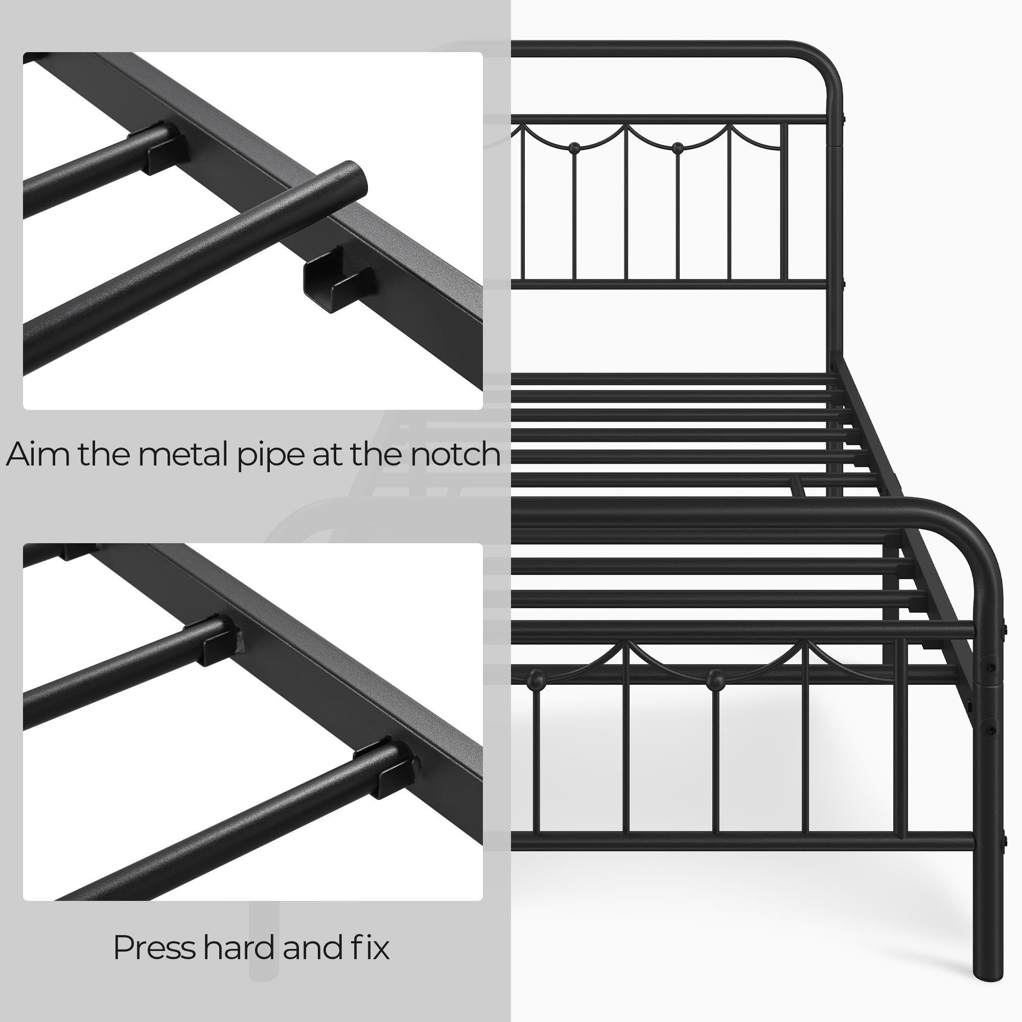 Yaheetech Yaheetech Twin Size Metal Bed Frames with Vintage Headboard and Footboard, Farmhouse Metal Platform Bed, Heavy Duty Steel Slat Support, Ample Under-Bed Storage, No Box Spring Needed, Black