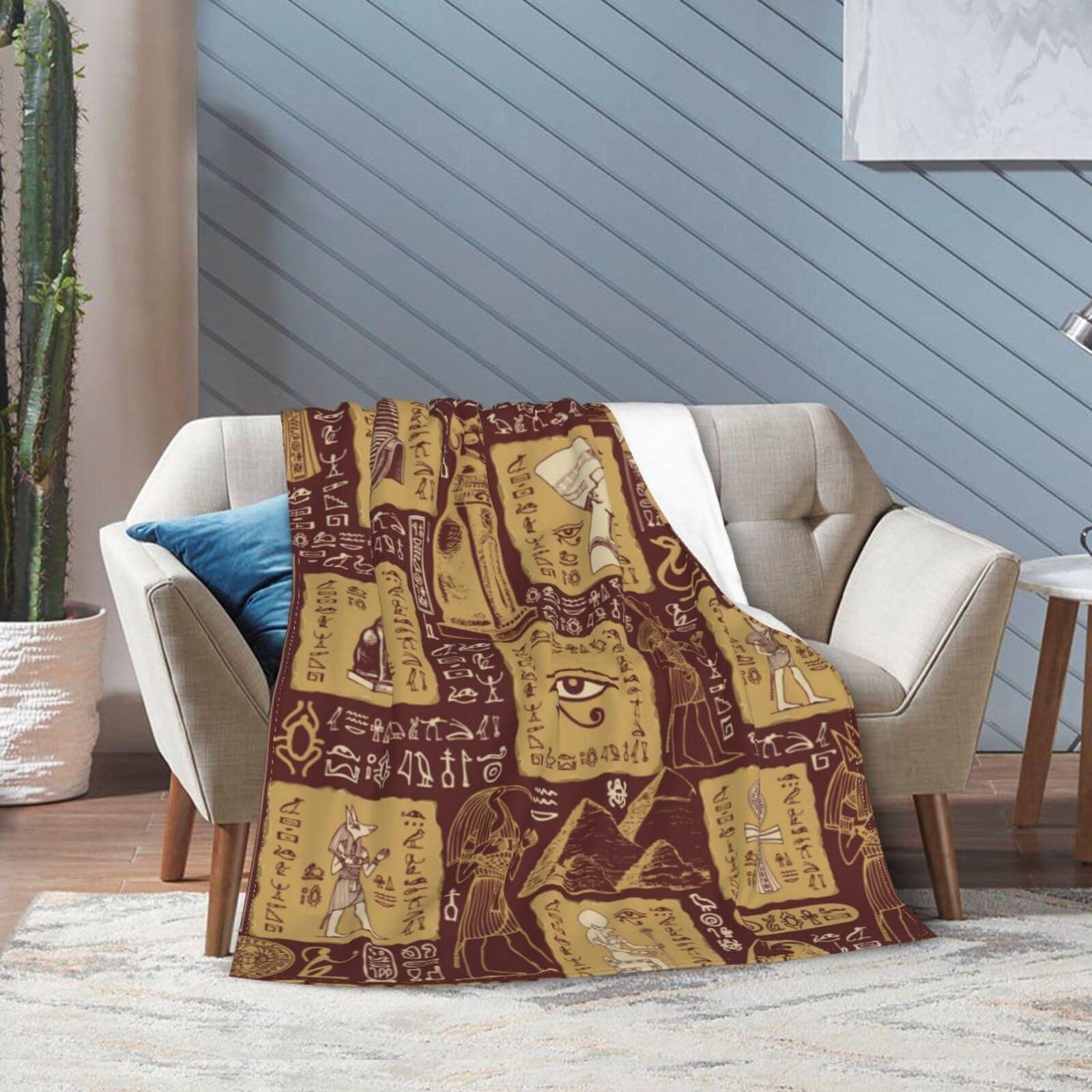 HDAODNM Ancient Egypt Throw Blanket Egyptian Blankets for Couch Bed Sofa and Home Decor Hieroglyphs Blankets Egypt Throw Blankets 80\"X60\"
