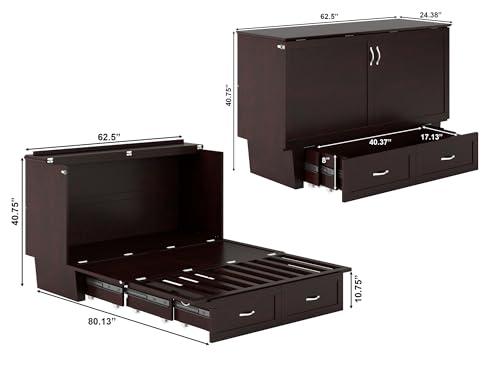 AFI AFI, Chelsea Mid-Century Modern Queen Solid Wood Murphy Bed Chest with Mattress in Espresso