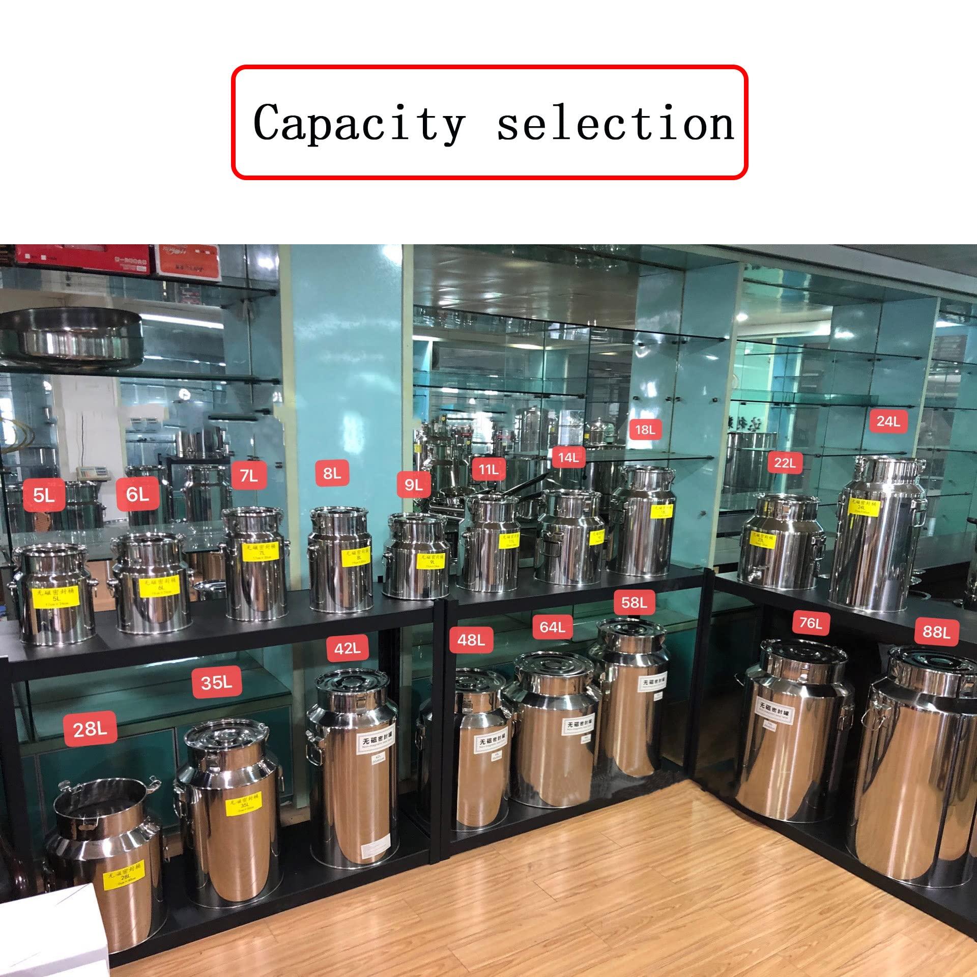 WSAH 5-100L 201 Stainless Steel Airtight Milk Can with Sealed Lid/Fermentation Wine Pail Milk Bucket for Liquid and Solid Storage/Transporting,22L