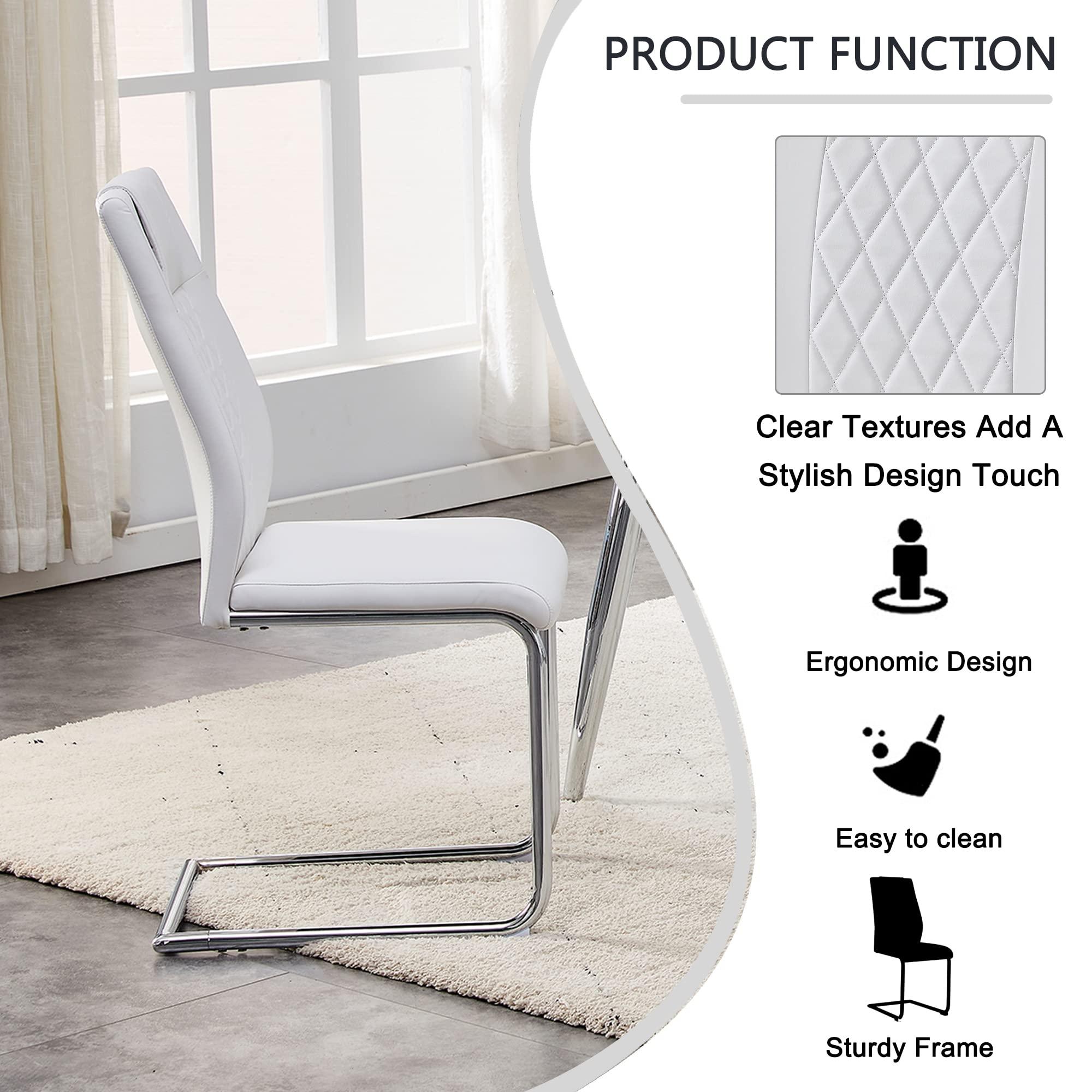 WEKEOT WEKEOT 40'' Modern Glass Dining Table Set for 4 Round Kitchen Table and Chairs Set Thick Glass Round Dining Room Table Set with Upholstered Chairs(1Table+4White Chairs)