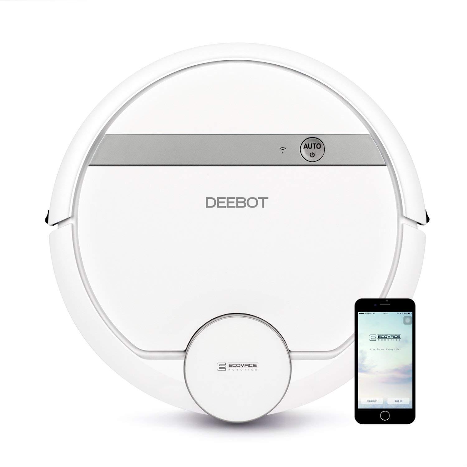 ECOVACS ECOVACS DEEBOT 900 Smart Robotic Vacuum, Carpet, Bare Floors, Pet Hair plus Mapping Technology, High Suction Power, WiFi, with Alexa, Google Assistant White (Renewed)