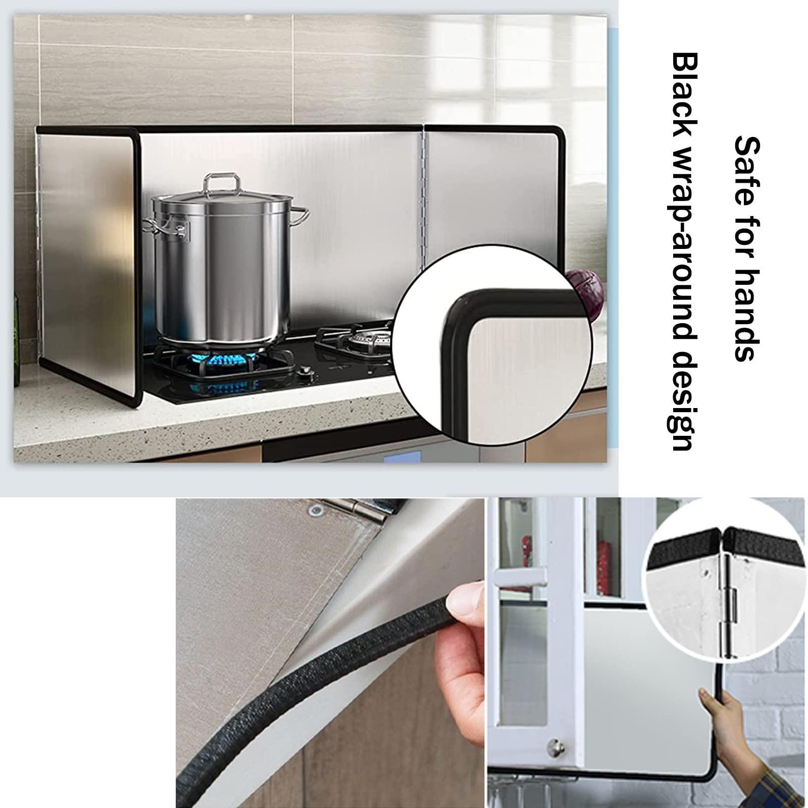 HJXGQJM Stove Splash Guard, Folding Stainless Steel Splatter Guard, Splatter Guard For Cooking, Portable Folding Cooker Side Fat Oil Splash Guard, 2 Sides/3 Sides/4 Sides Stove Splash Guard ( Size : 4 sides 7