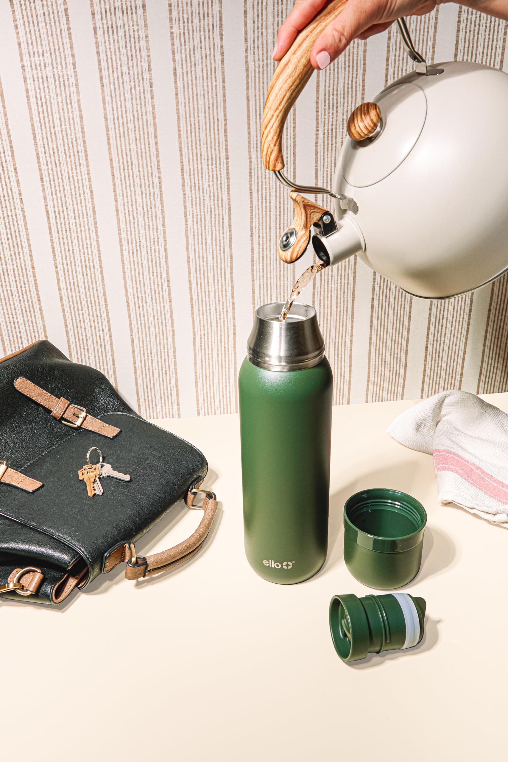 Ello Ello Therma 32oz Insulated Stainless Steel Thermos for Hot & Cold Beverages with Leak Proof Lid & Built-in Cup, Triple Wall Insulation, Hot 24 Hrs, Perfect for Coffee,Tea, Dishwasher Safe, Green