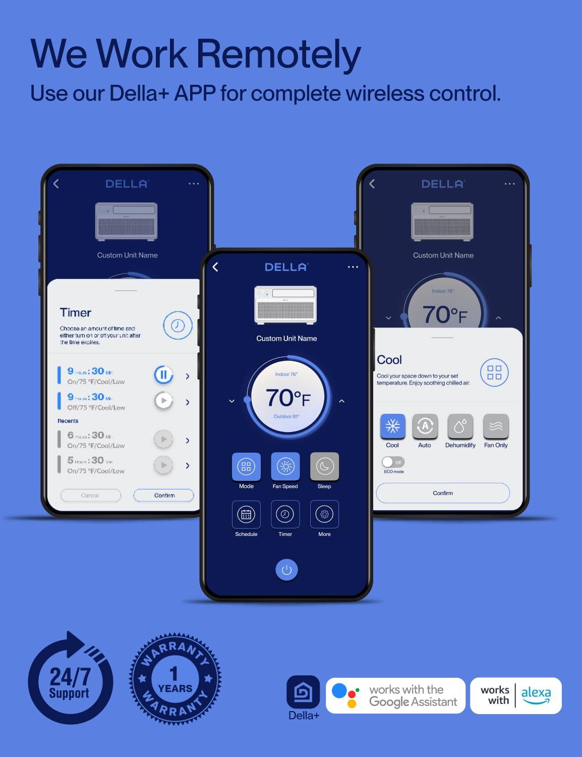 Della DELLA 10000 BTU Smart Inverter Window Air Conditioner Ultra Quiet AC Unit Cools up to 440 Sq.Ft, Works with Alexa, GEO Location, Energy Star Certified, Remote/Wi-Fi Enabled Control, Easy Install Kit