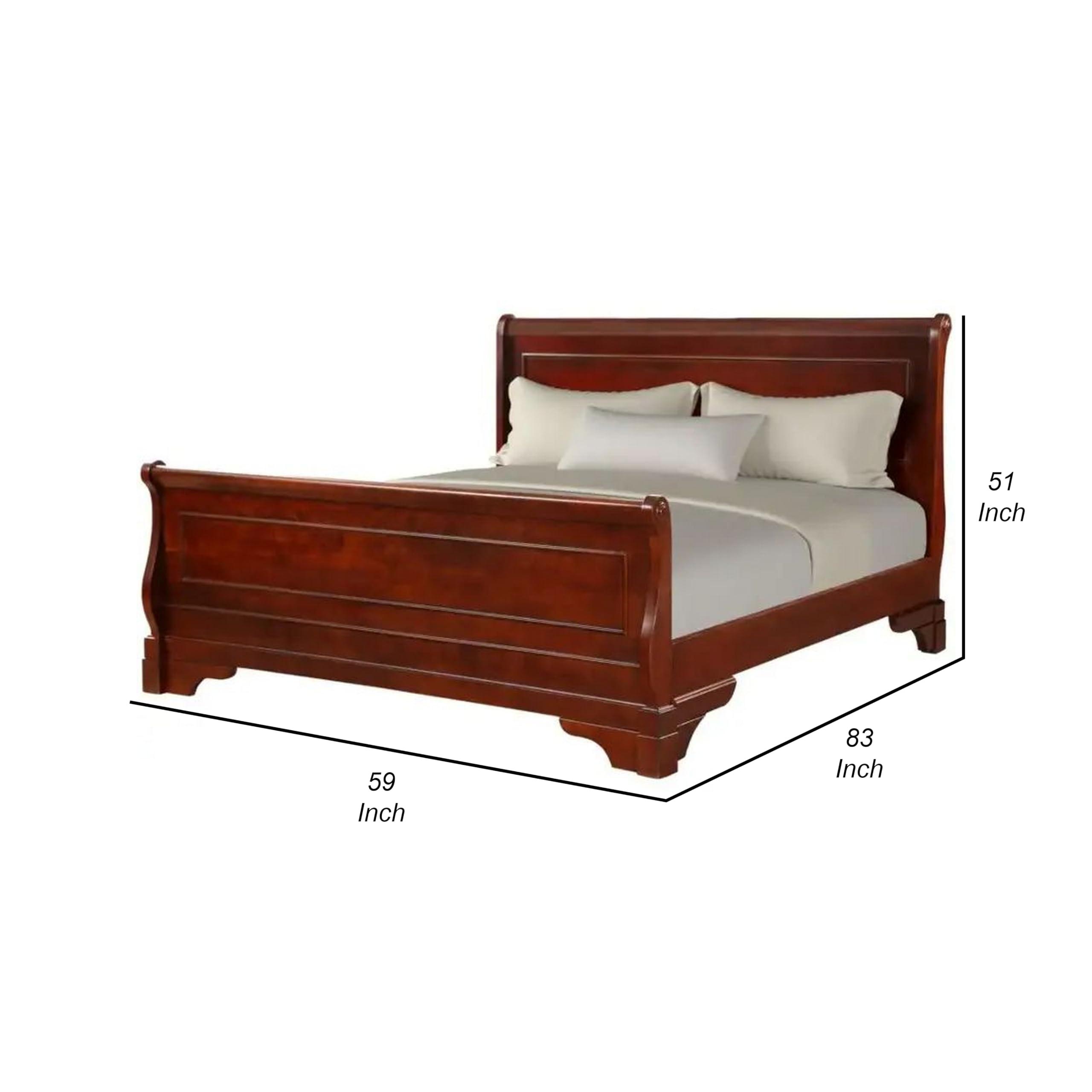 Benzara Benjara Verl Full Size Bed, Classic Sleigh Panel Design, Rich Brown Poplar Wood