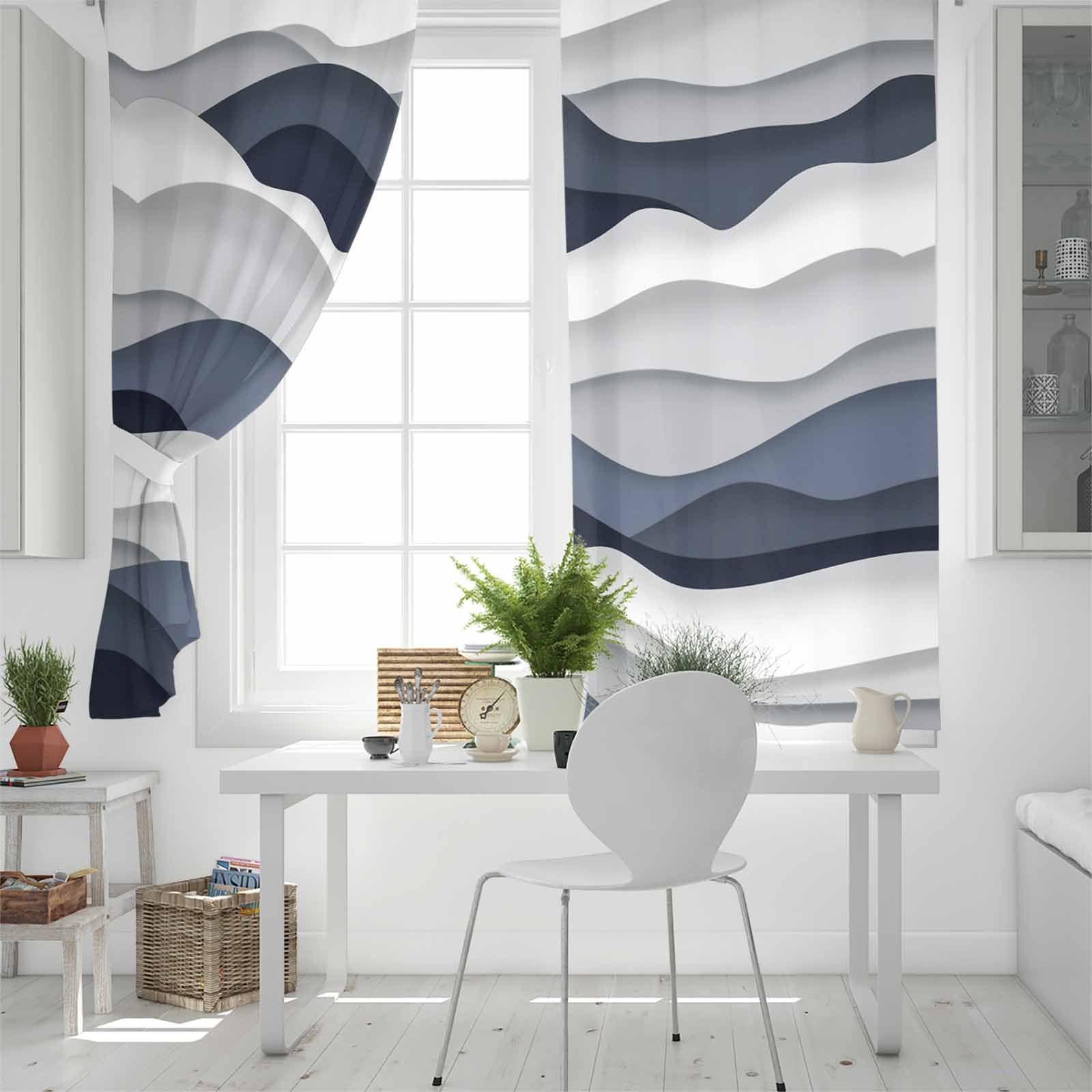 Double Love Navy Blue Blackout Curtains 54 Inches Long for Bedroom, Thermal Insulated Room Darkening Black Out Window Curtain Panels Grommet Drapes for Living Room, Grey White Contemporary Minimalist Art 104x54