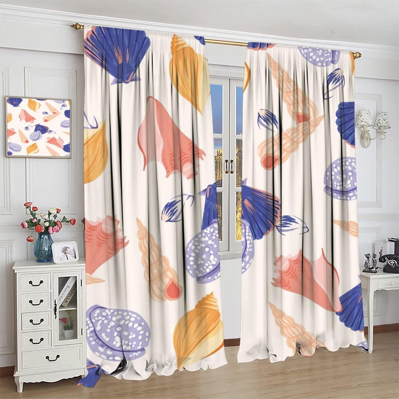 gaoyaqing Beach Curtain, Tropical Ocean Shell Starfish Conch Cool Natural Scenery Curtain in Summer,View Bedroom Curtain 42x54in