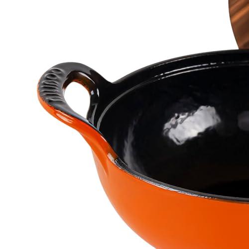 AILIBOO AILIBOO 2 Quart Dutch Oven Pot Round Cast Iron Enamel Cookware with Wooden Lid Soup Pot Mini Soup Pots- orange