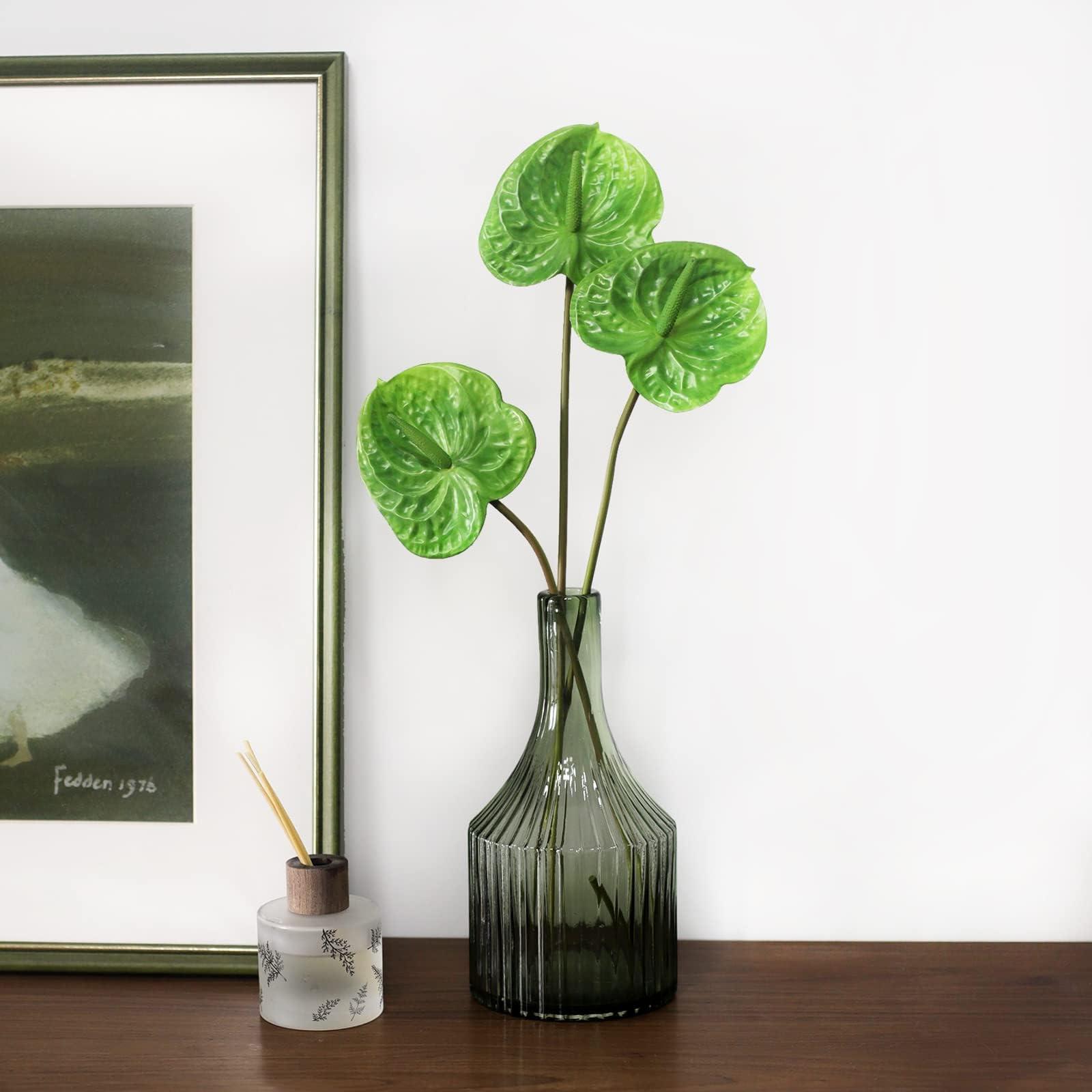 AtHomeYuyue AtHomeYuyue 22\" Artificial Anthurium Lily Flowers 3pcs Green Fake Tropical Flowers for Vase Bouquets Home Office Wedding DecorGreen