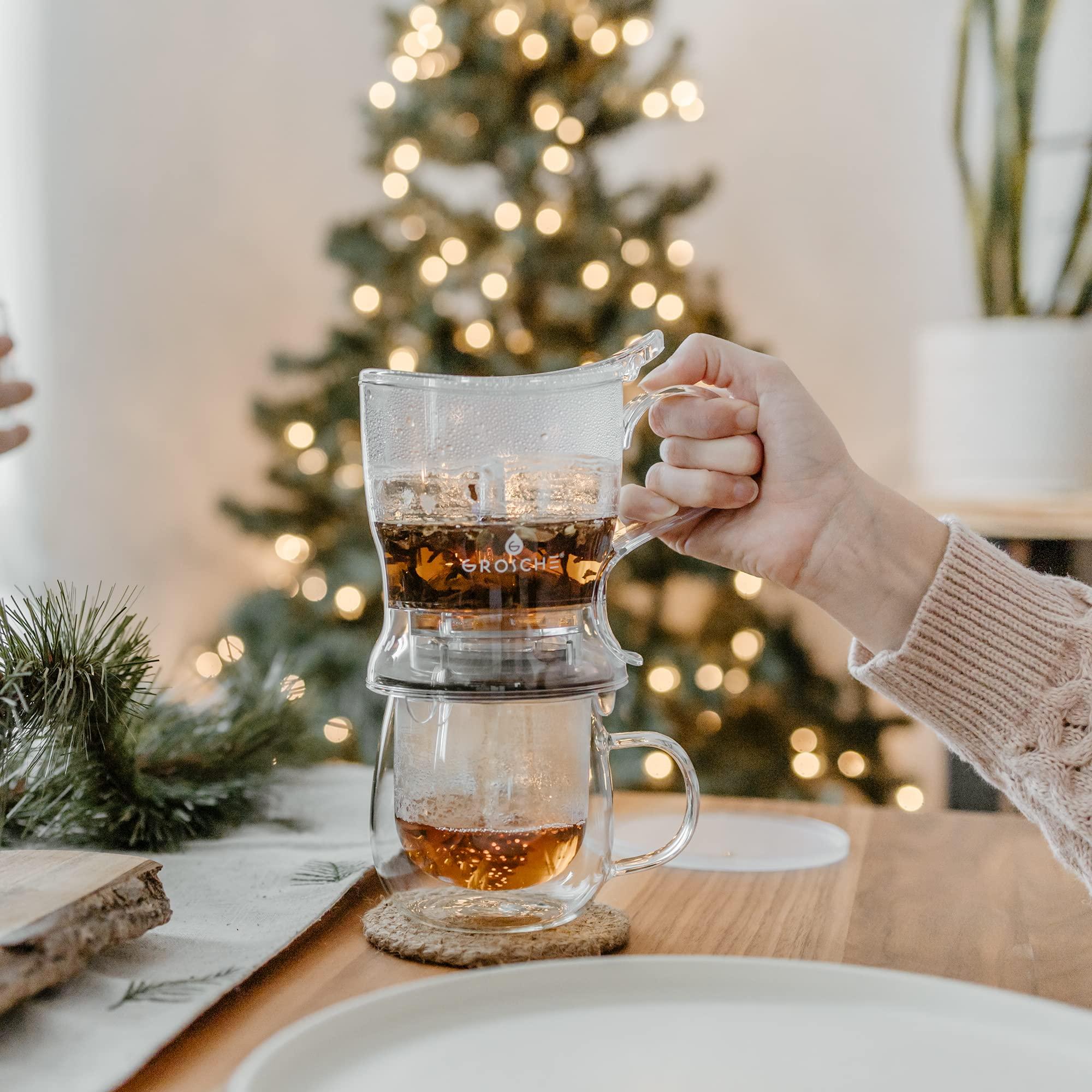 GROSCHE GROSCHE Aberdeen Tea Infuser Teapot & Smart Tea Maker - BPA-Free, Drip-Free Design | Coaster | Easy Brew | Easy Clean Steeper (17.7 oz - 525 ml)