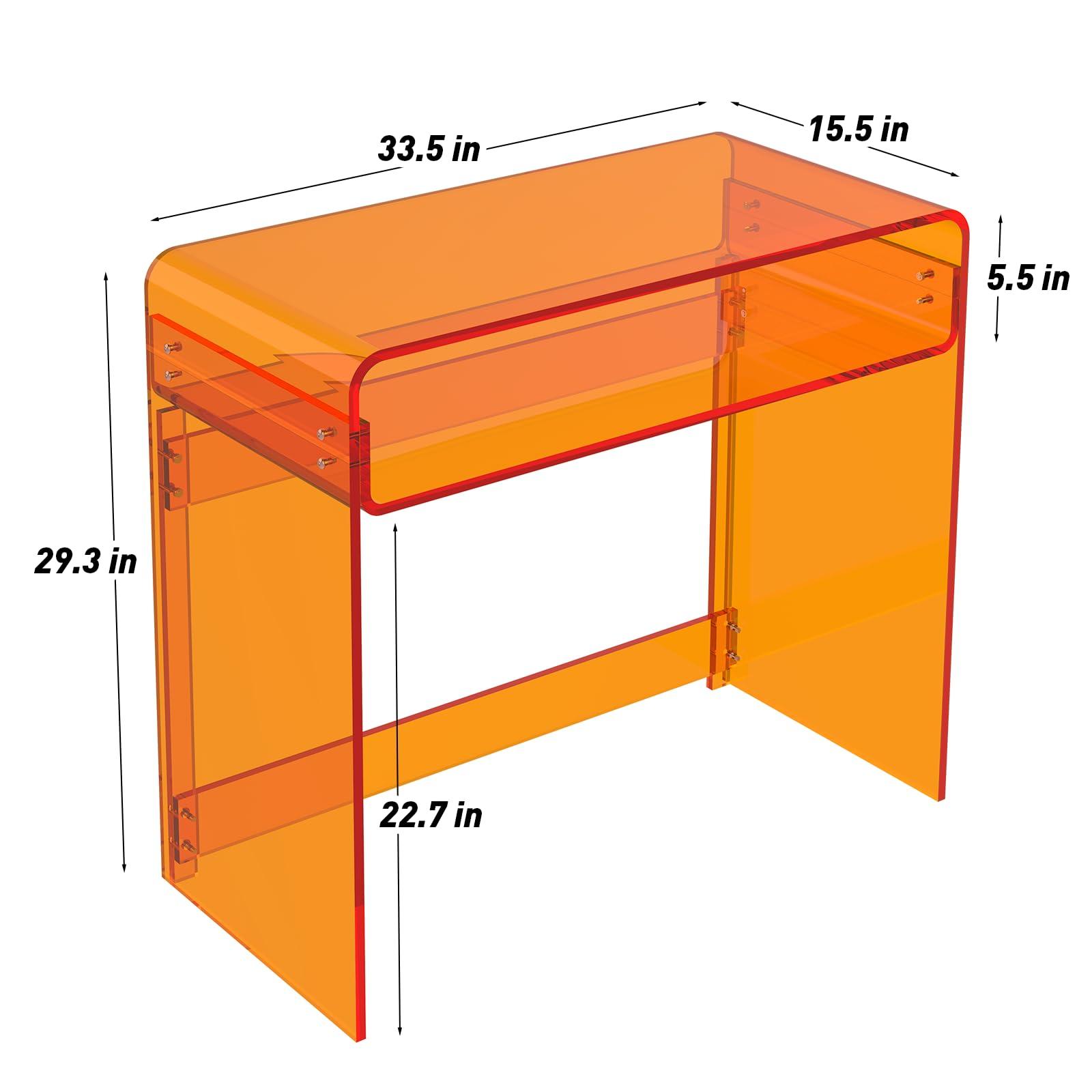 DigDozer DigDozer Orange Acrylic Desk & Console Table - Office, Study, Bedroom & Entrance Decor (15.5" D x 33.5" W x 29.3" H)