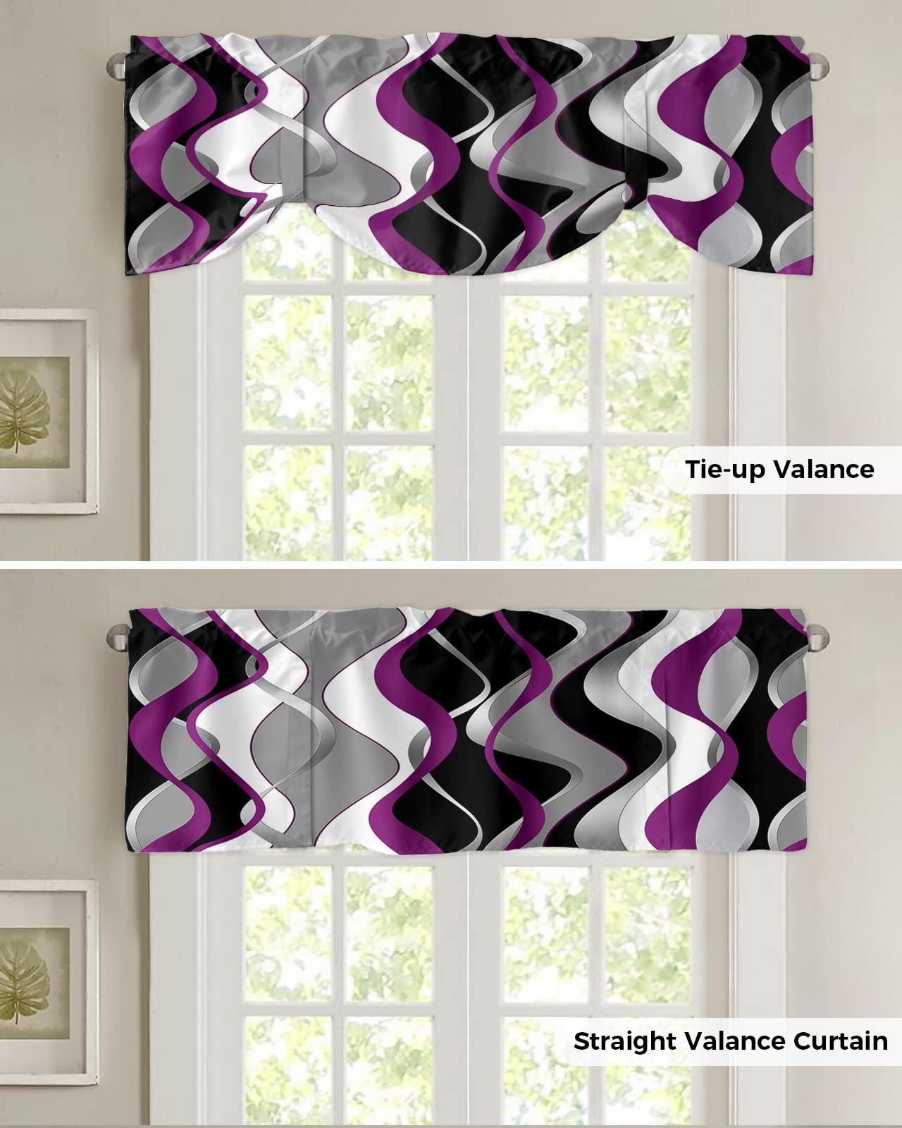 Litter Star Litter Star Purple Abstract Wave Tie Up Valance for Kitchen Windows, Abstract Stripe Art Adjustable Valances Rod Pocket Short Curtain,Tie Up Curtains Valance for Bedroom Living Room Bathroom 42x18in