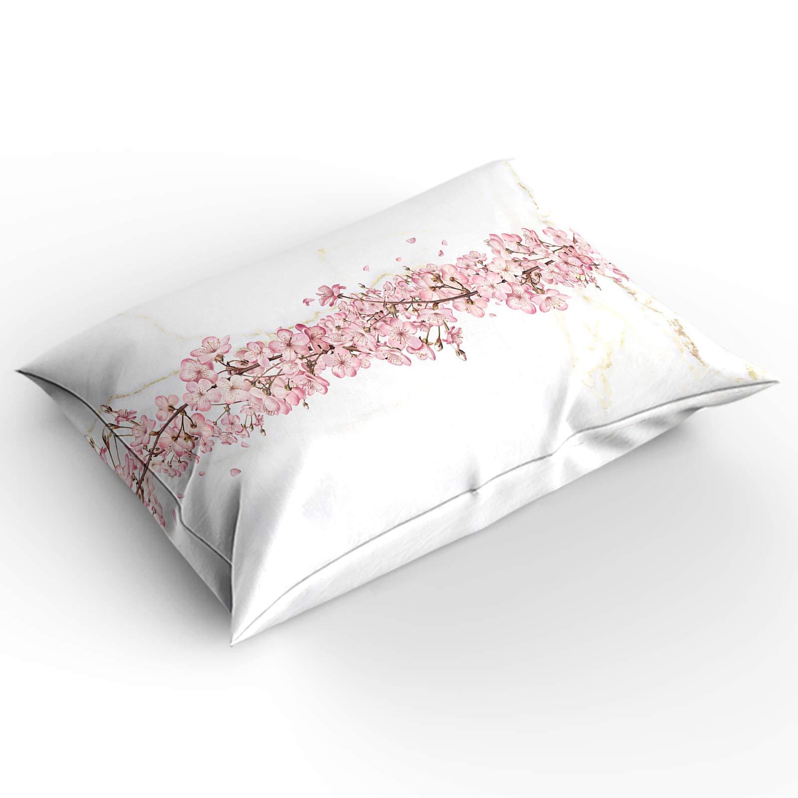 Plelat Zipper Duvet Cover Set Soft Comforter Cover Set for Girls Boys,Pink Peach Blossom Beautiful Flowers Bedding Sets Twill Plush Bed Sheet Set,King Size