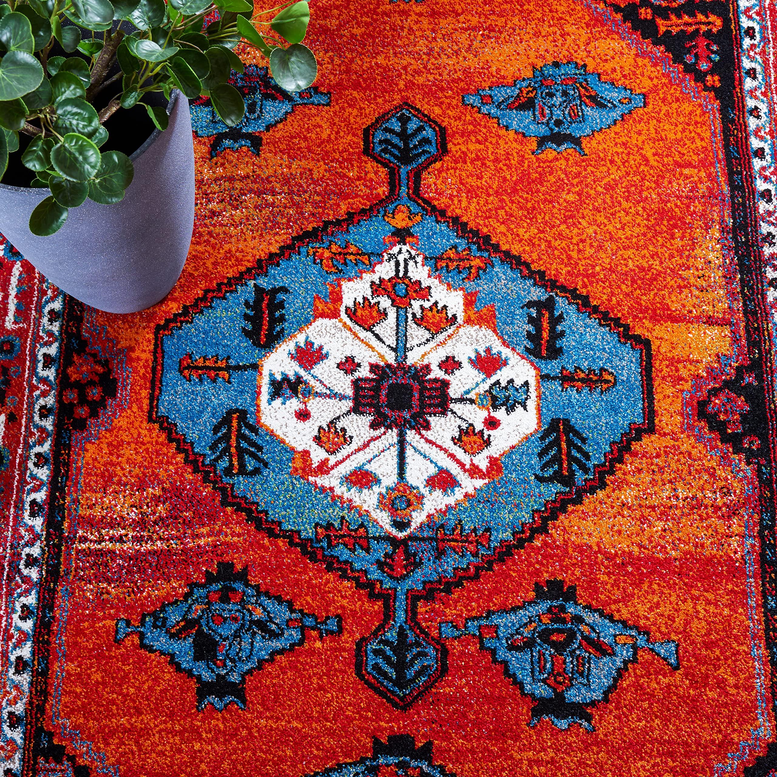 Safavieh SAFAVIEH Vintage Hamadan Collection Area Rug - 5'3" x 7'6", Red & Blue, Traditional Oriental Medallion Design, Non-Shedding & Easy Care, Ideal for High Traffic Areas in Living Room, Bedroom (VTH262Q)