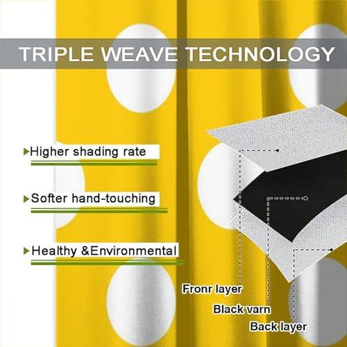 JADERYS JADERYS Dots Curtains Modern Simple Abstract White Polka Dot Yellow Kids Girls Women Bedroom Living Room Blackout Rod Pocket Decoration Window Drapes 2 Panels W27.5xL63in