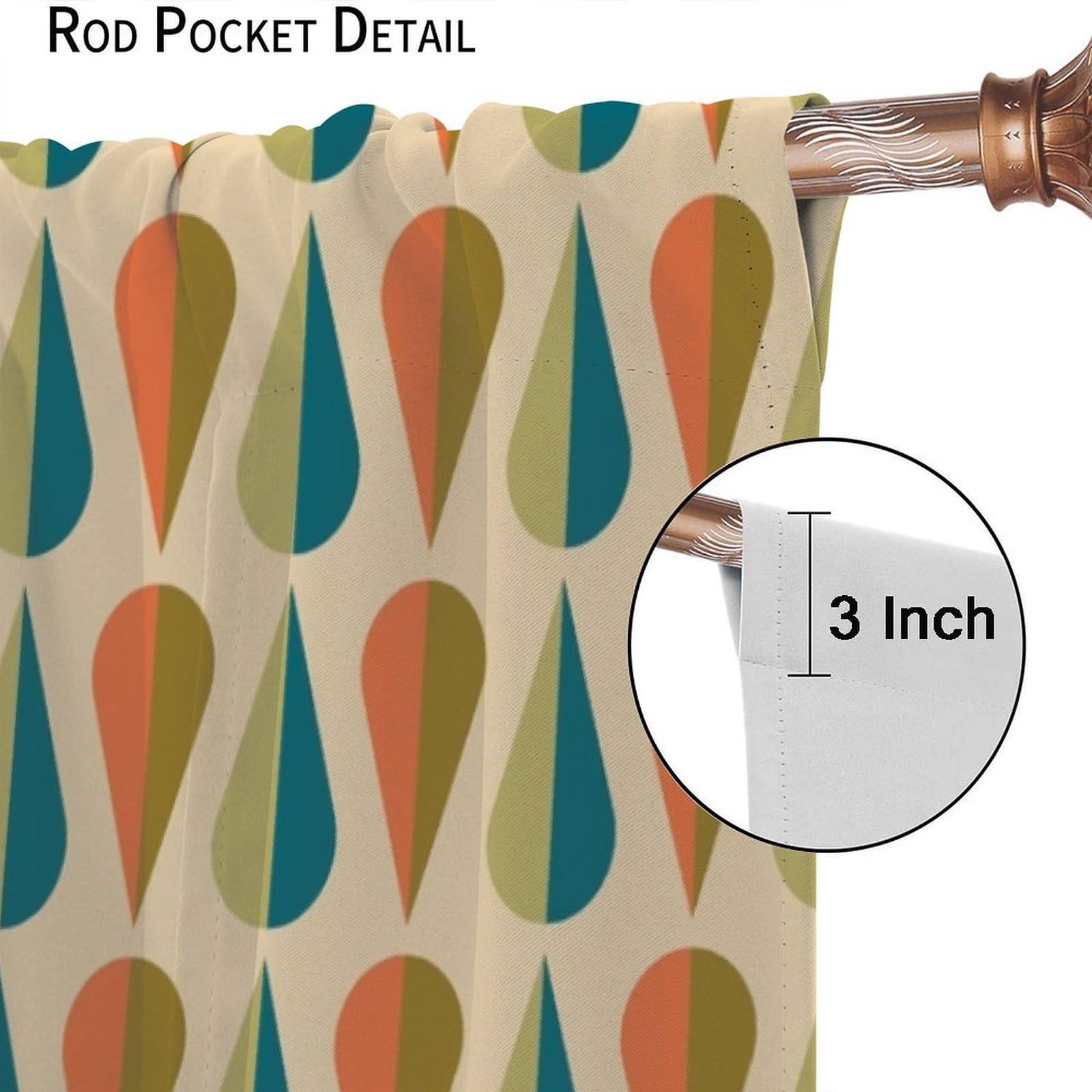lovelockring Mid Century Curtains, Retro 50s 60s Minimalist Geometric Drop Pattern Blue Green Orange Print Window Drapes for Living Room Bedroom, 42" W X 63" L