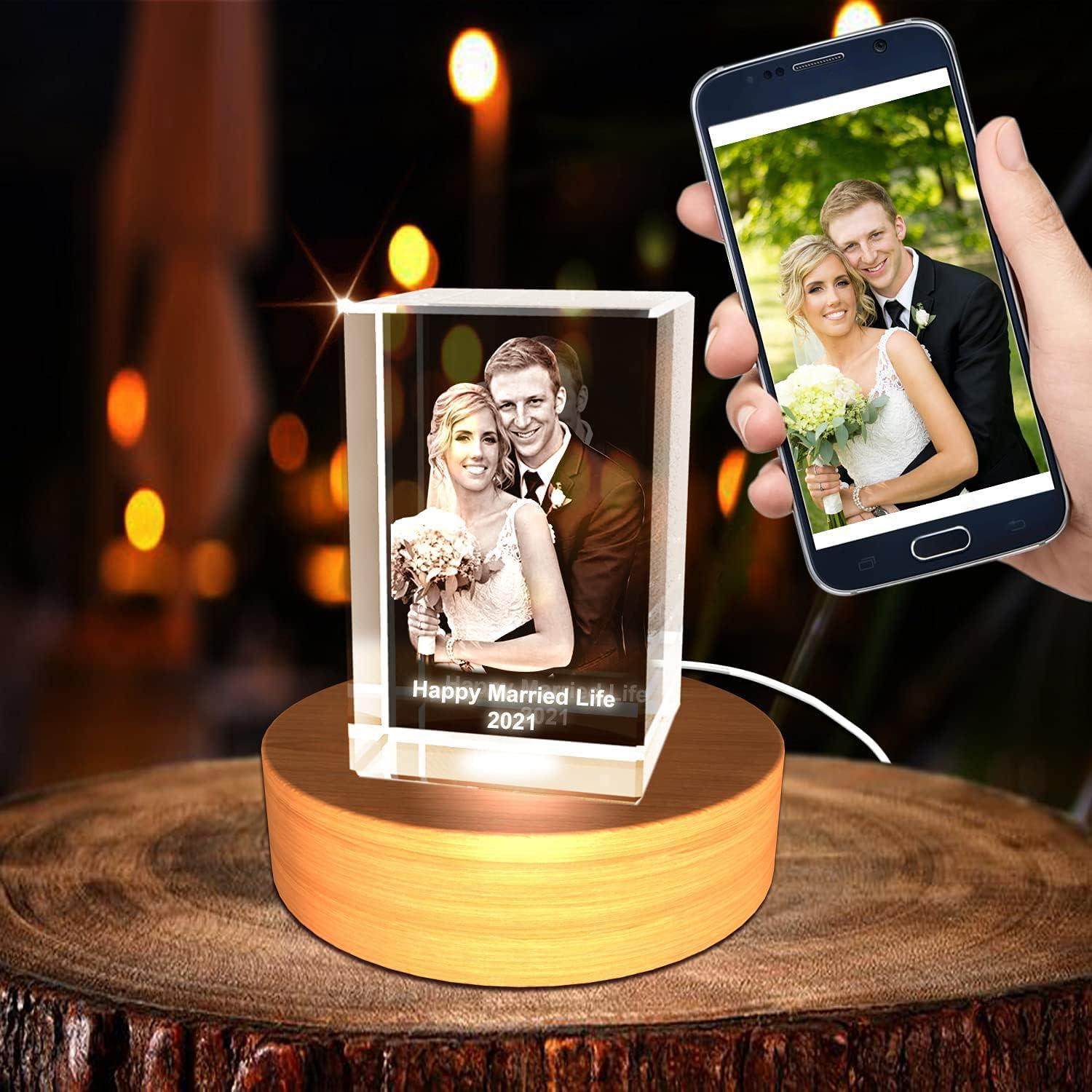 A&B Crystal Collection Personalized Custom 3D Holographic Photo Etched Engraved Inside The Crystal with Your Own Picture (Birthday, Wedding Gift, Memorial, Mother\'s Day, Valentine\'s, Christmas, Personalized) Small Rectangle (1.96\" x 3.14\" x 1.96\")