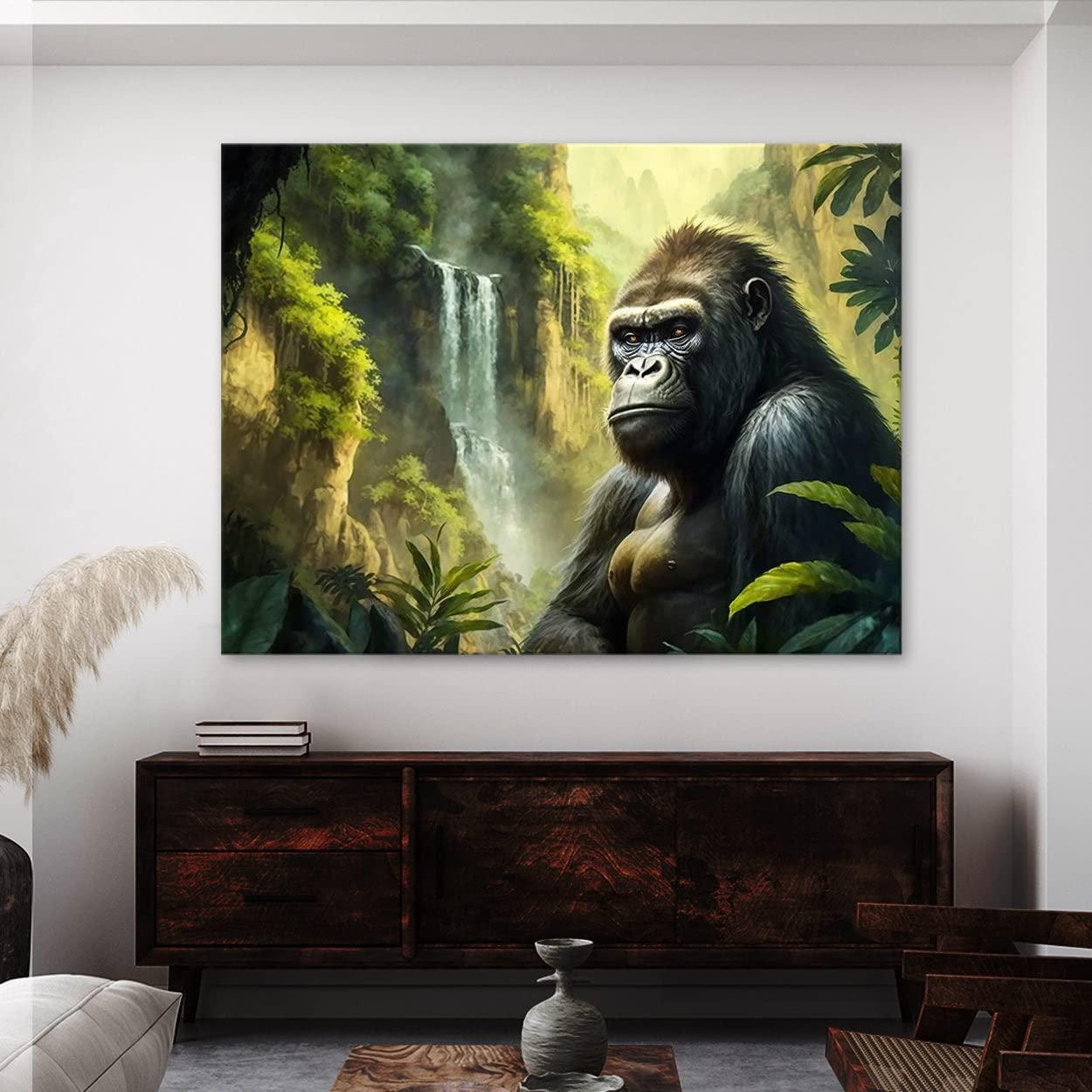Sense Canvas Sense Canvas Gorilla Realistic Jungle 4 Canvas Art - Home Decor Wall Art Print Poster Painting Large 40x30 / 0.75"
