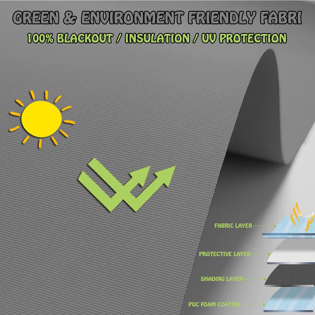 fhsblinds FHSBLINDS Custom Blinds for Windows Roller Shades for Windows-Room Darkening Waterproof Blackout Window Blinds & Shades for Home Kitchen Bedroom Office (Grey 100% Blackout, 64" W x 48" H)