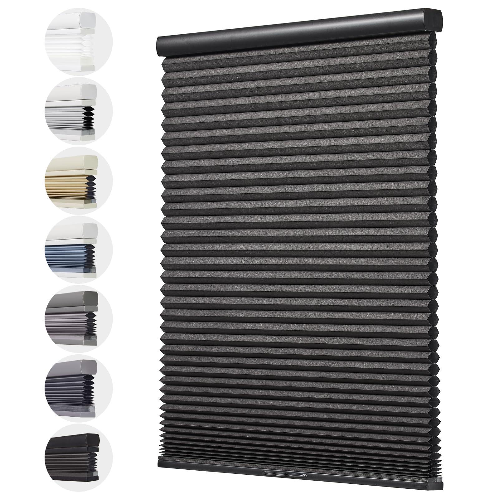 Tonature Toanture Custom Cordless Cellular Blinds, Easy to Install Blackout Honeycomb Window Blinds for Shades, Thermal Insulated 1.8" Single Cell Honeycomb Blinds for Bedroom, Office(Black,84" W x 60" H)