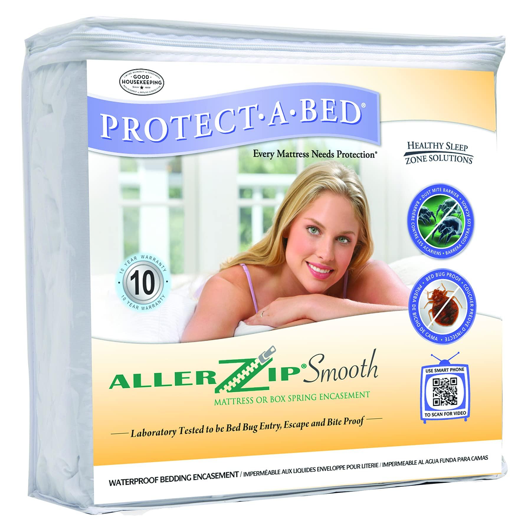 Protect-A-Bed Protect-A-Bed AllerZip Smooth Allergy, Dust Mite & Bed Bug Proof 6-Sided Waterproof Mattress Encasement Or Box Spring Encasement, Queen 13-inch, white, full