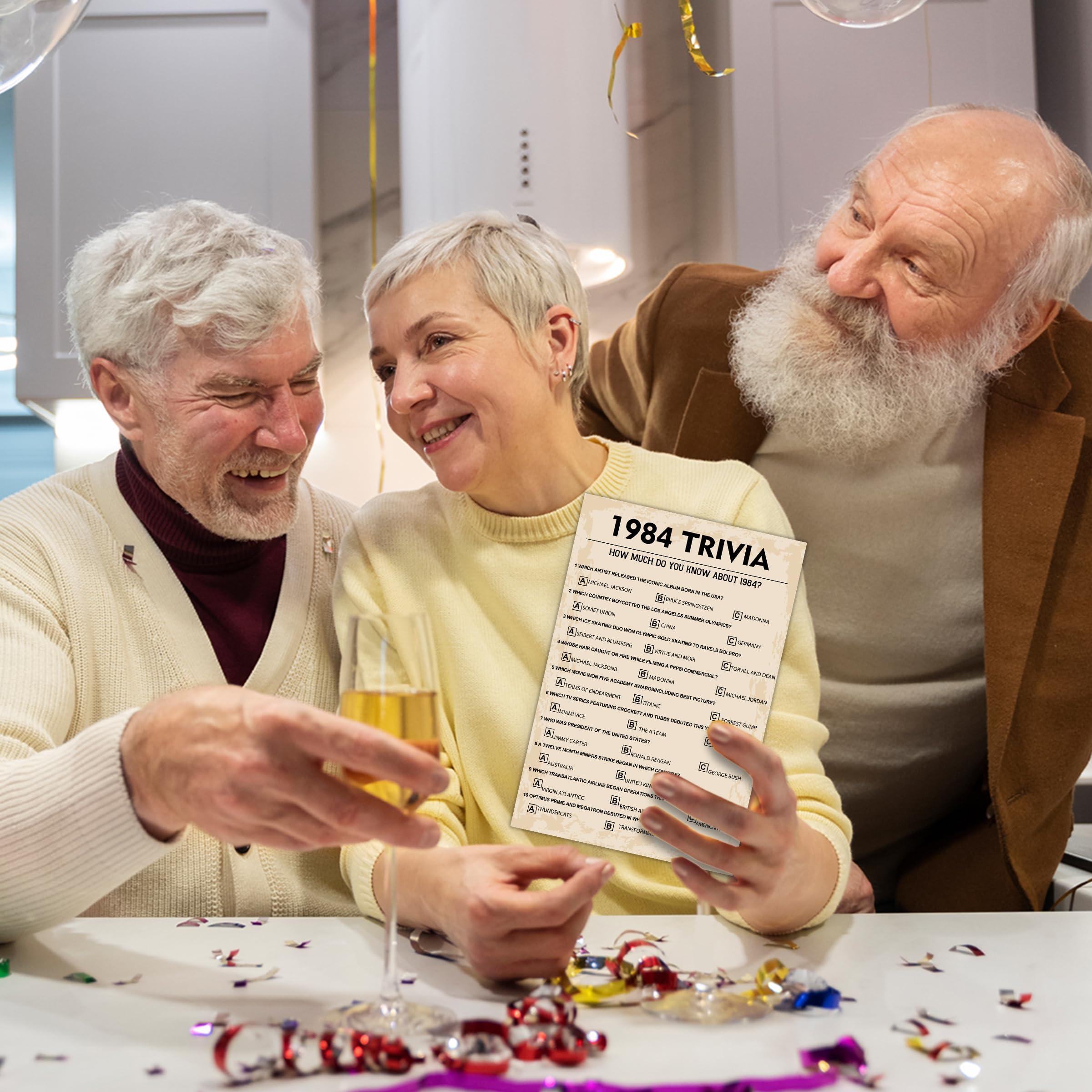 QUPT 40th Birthday Party Games, Set of 3 Activities for 10 Guests, Born in 1984 Games Bundle, Birthday Party Supplies for Adults, Pack of 30 Cards