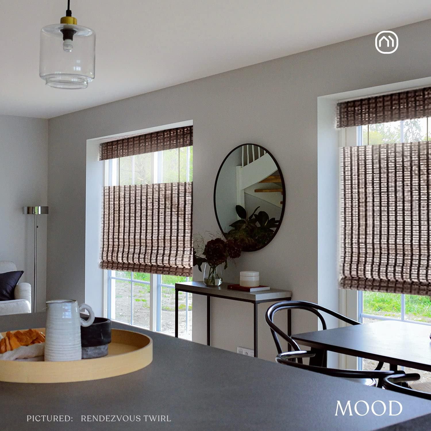 Mood MOOD Custom Bamboo Shades | Twirl | Top Down Bottom Up Cordless | Bamboo Roman Shades for Windows and Doors (Natural Woven) | Rendezvous Twirl (Sheer) | 38.5" W x 72" H