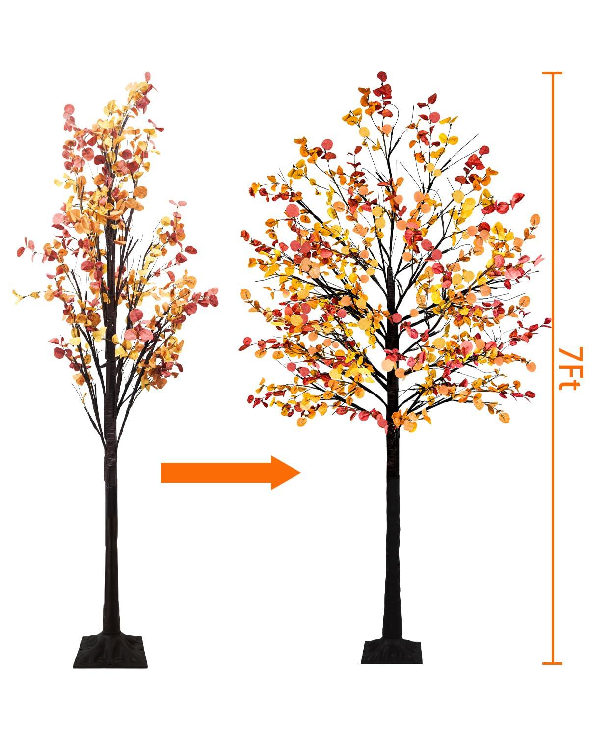 Caplidou Caplidou 7 FT Lighted Fall Eucalyptus Tree, 128 LED Artificial Fall Tree with Lights Fall Light Up Tree with Timer for Autumn Wedding Party Birthday Patio Porch Home Garden Indoor Outdoor Decor