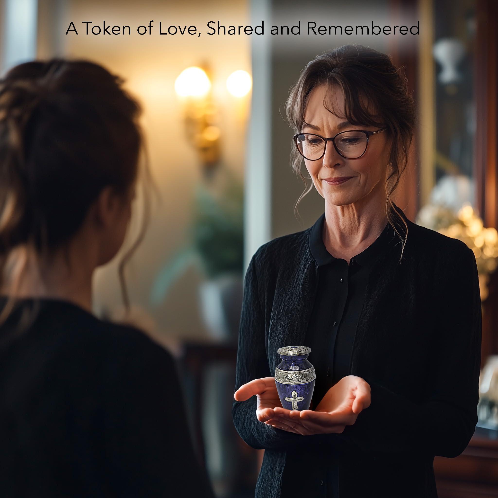 COMMEMORATIVE CREMATION URNS Purple Cross Cremation Urn for Ashes for Women - Personalized Cremation Urns for Human Ashes Adult Female Decorative Urns - Beautifully Handcrafted Set of 4 Small Urn for Ashes for Women