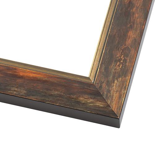 CustomPictureFrames.com 9x14 Frame Dark Brown Oak with Gold Fillet Solid Wood Picture Frame | 1.5 Inch Moulding Width | Garrett Modern Photo Frame Complete with UV Acrylic, Foam Board Backing & Hanging Hardware