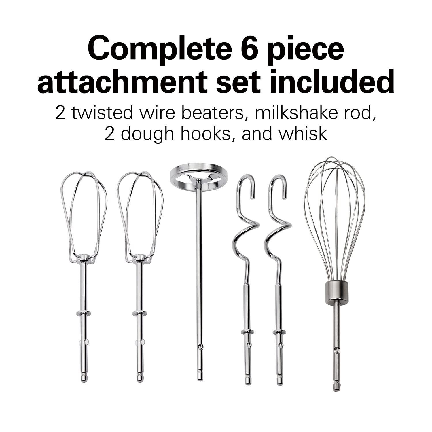 Hamilton Beach Hamilton Beach Electric Hand Mixer with Snap-On Case, Twisted Wire Beaters, Milkshake Rod, Dough Hook, Whisk, 6-Speed, Black