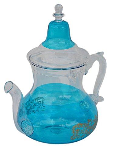 Treasures of Morocco Tea Serving & Glasses Moroccan All Glass Hand Blown Teapot Durable Heat Resistance 32 Oz No Spill