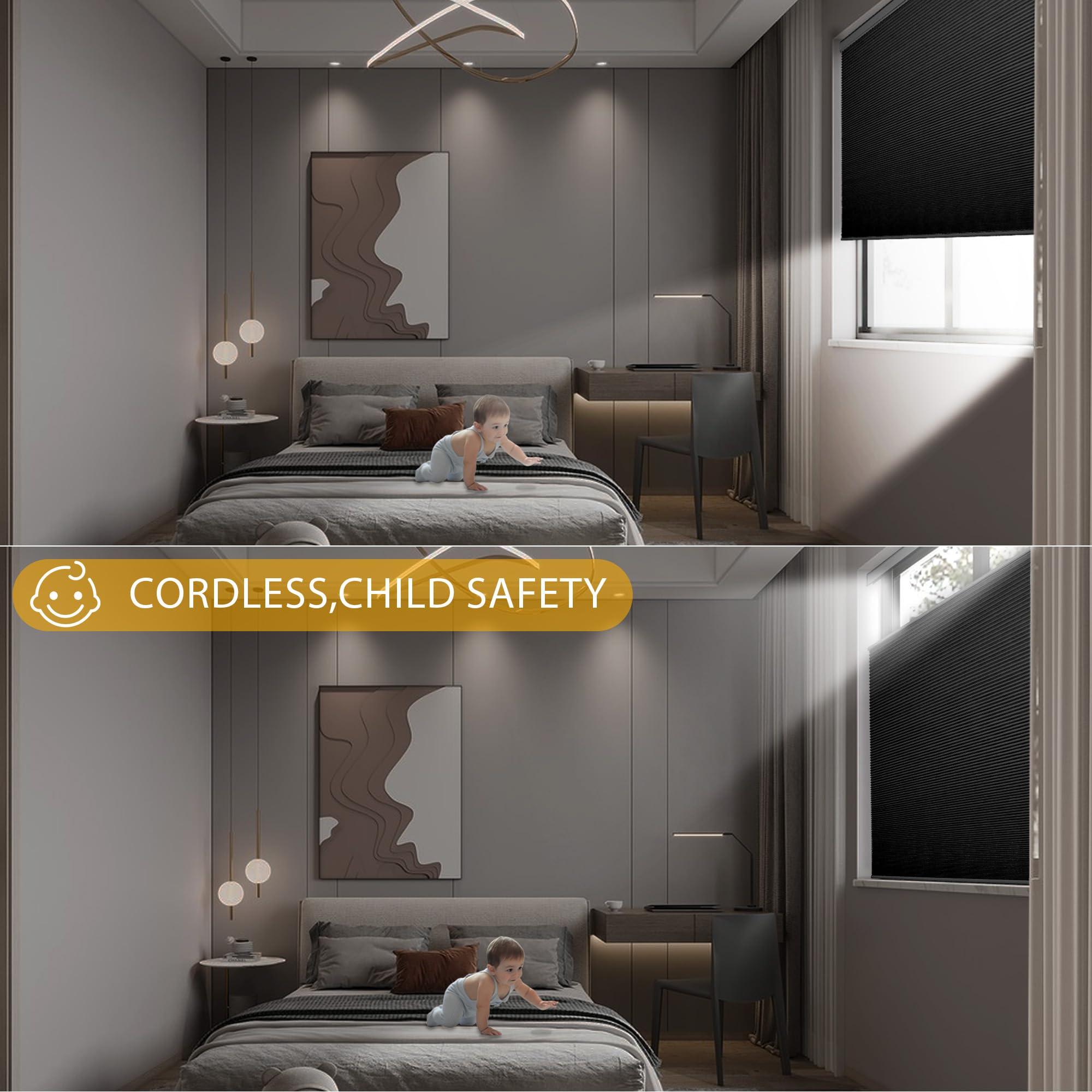 BERISSA BERISSA Top Down Bottom Up Cellular Shades Honeycomb Blinds Easy Install Blackout Cellular Blinds for Window.Black.21 W x 36" H